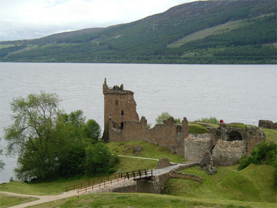 Urquhart Castle with Loch Ness in the background